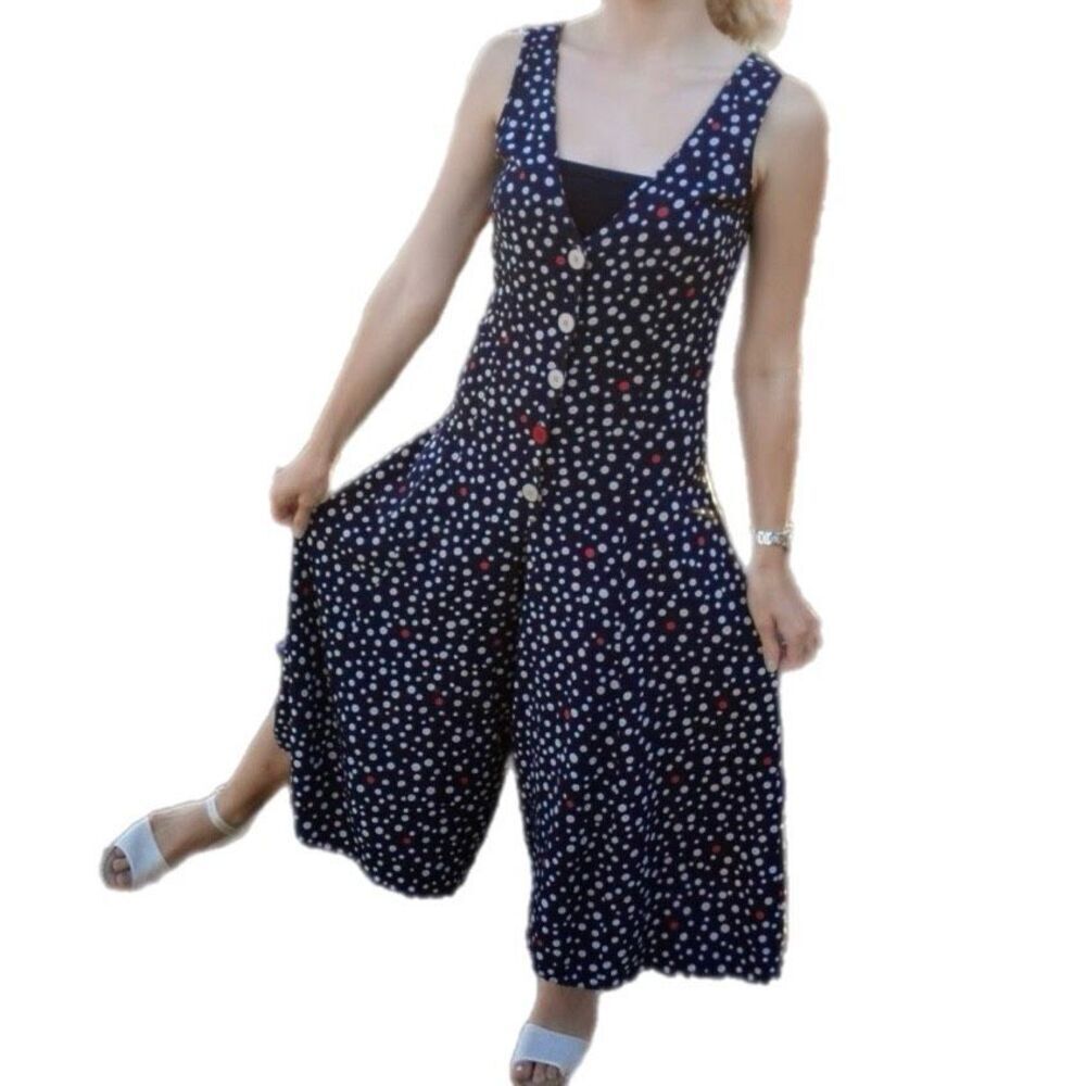 Tatyana Bettie Paige Polka Dot Wide Leg Jumpsuit Black ,White & Red Sz XS - Picture 5 of 6
